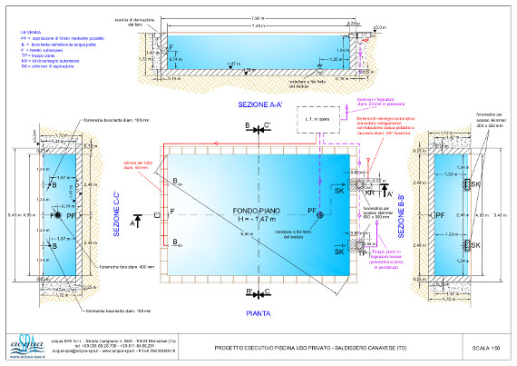 progetto esecutivo di piscina interrata isoblok, forma classica, progetto Acqua SPA®